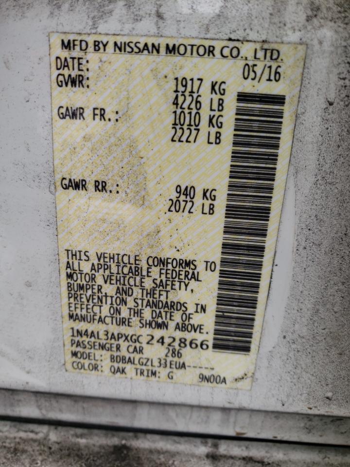 Photo 10 from auction – 2016 NISSAN ALTIMA 2.5 with VIN 1N4AL3APXGC242866