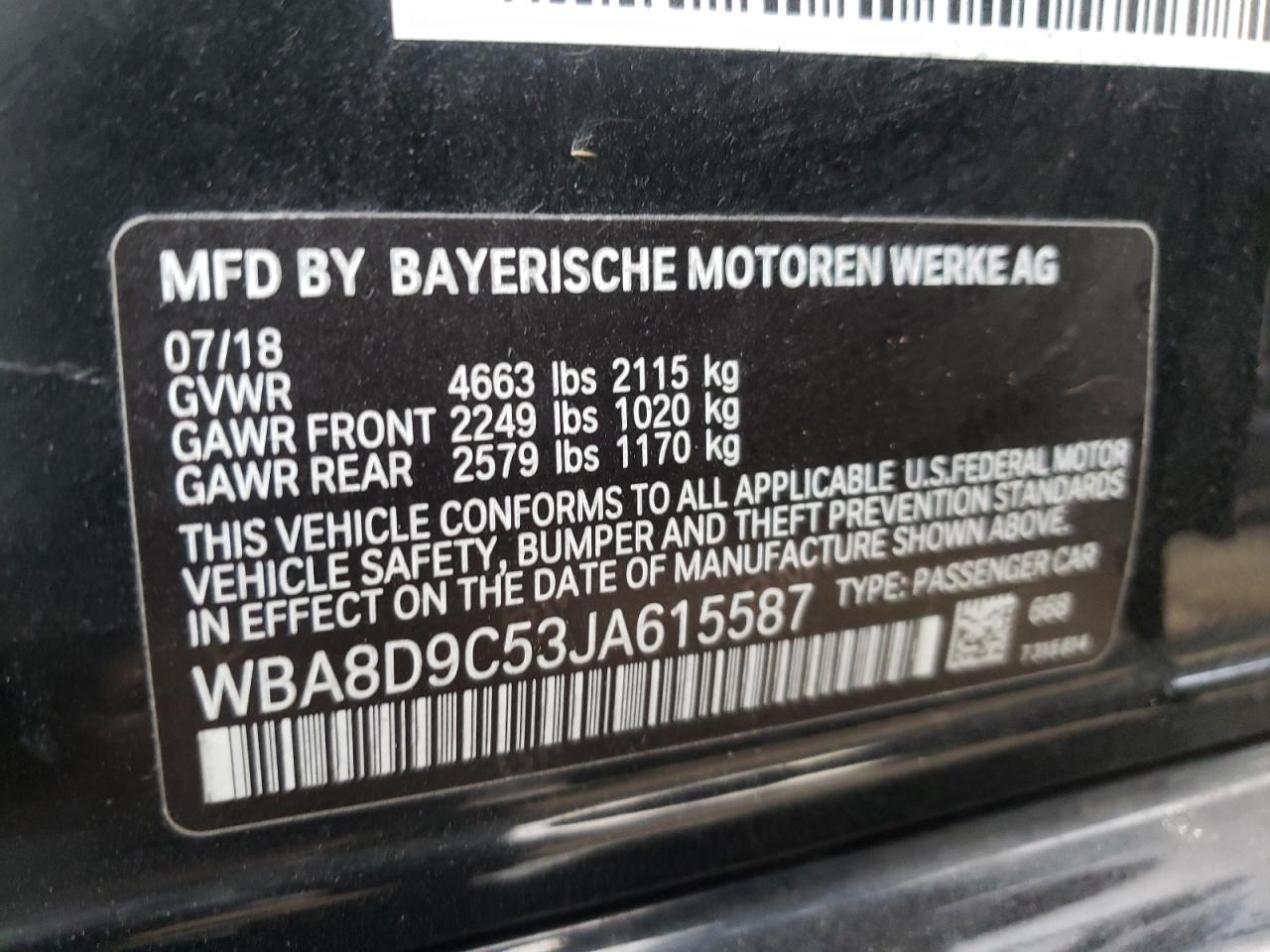 Photo 10 from auction – 2018 BMW 330 XI with VIN WBA8D9C53JA615587