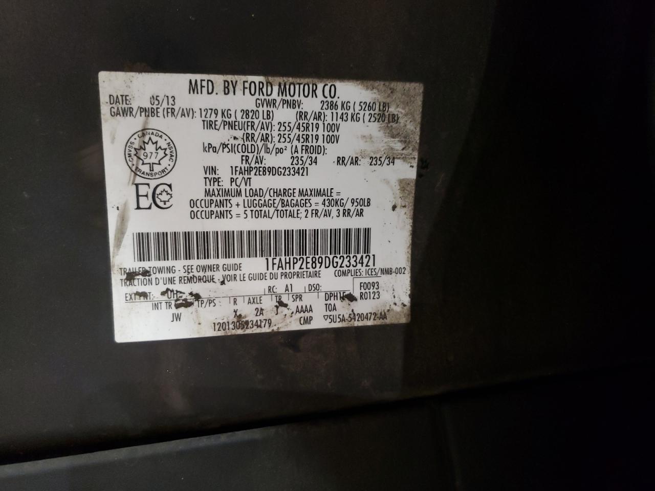 Foto 10 de la subasta – 2013 FORD TAURUS SEL con VIN 1FAHP2E89DG233421