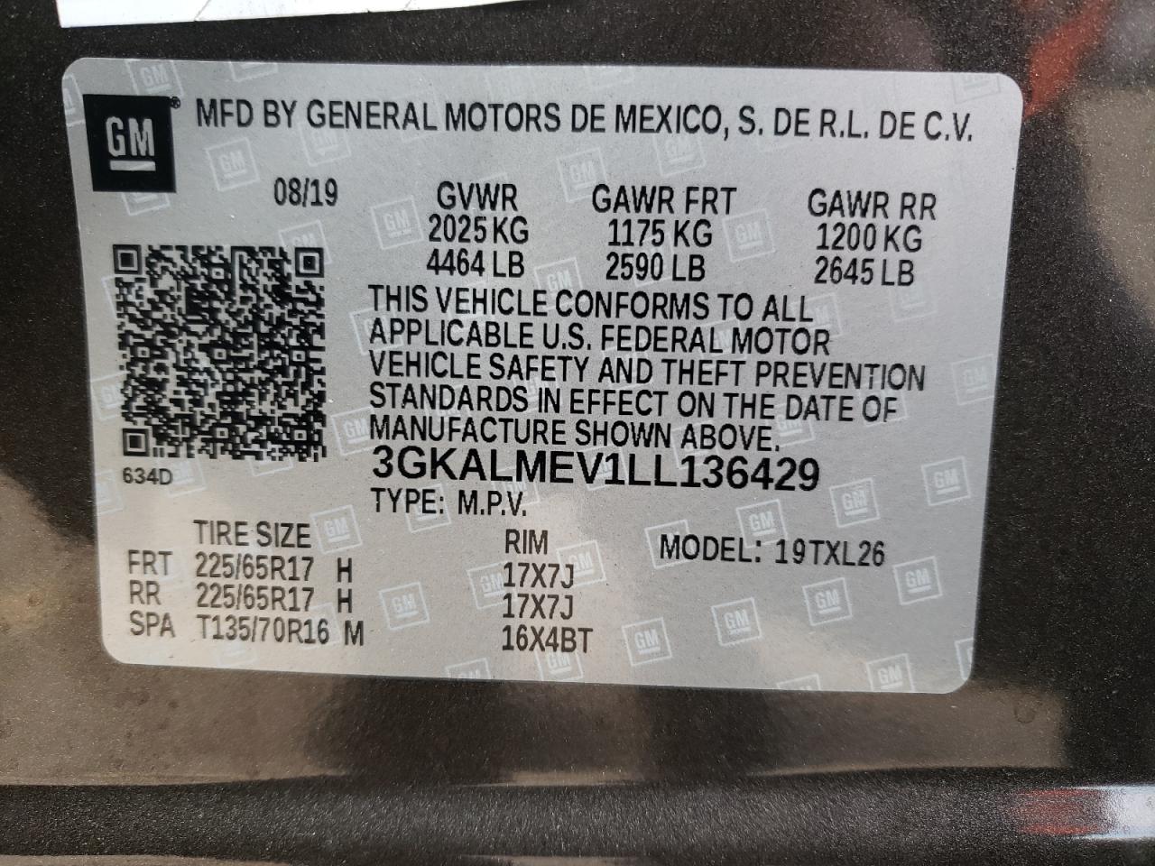 Photo 10 from auction – 2020 GMC TERRAIN SL with VIN 3GKALMEV1LL136429