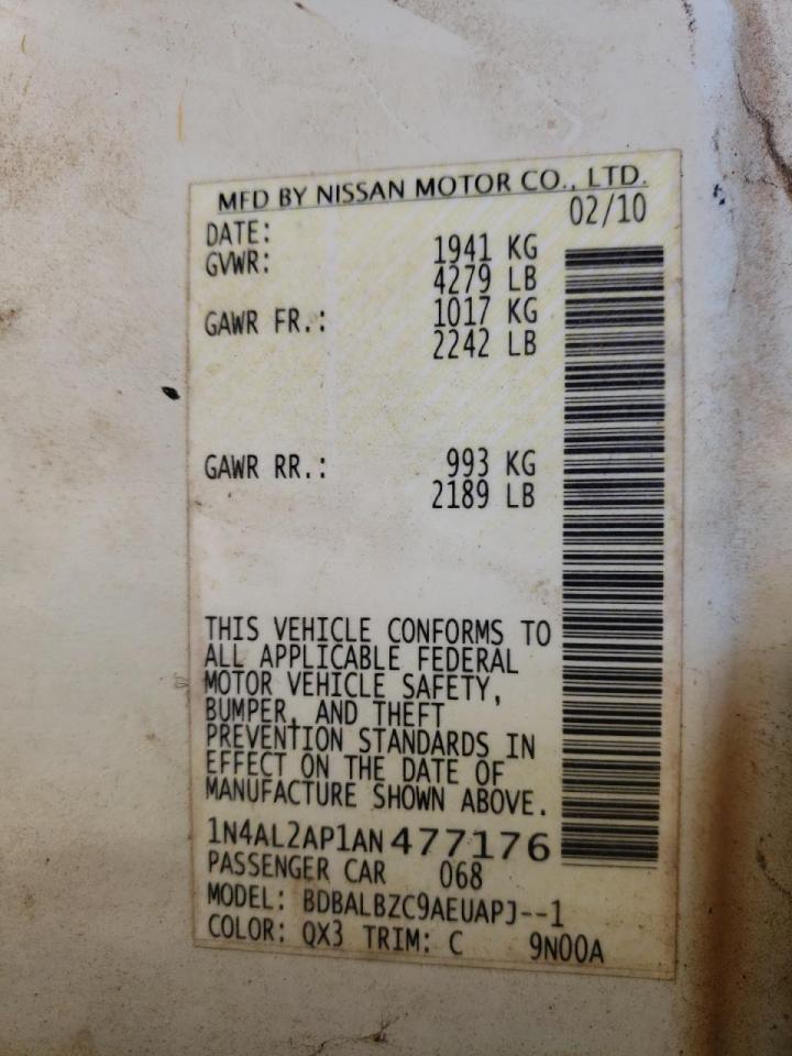 Photo 10 from auction – 2010 NISSAN ALTIMA BAS with VIN 1N4AL2AP1AN477176