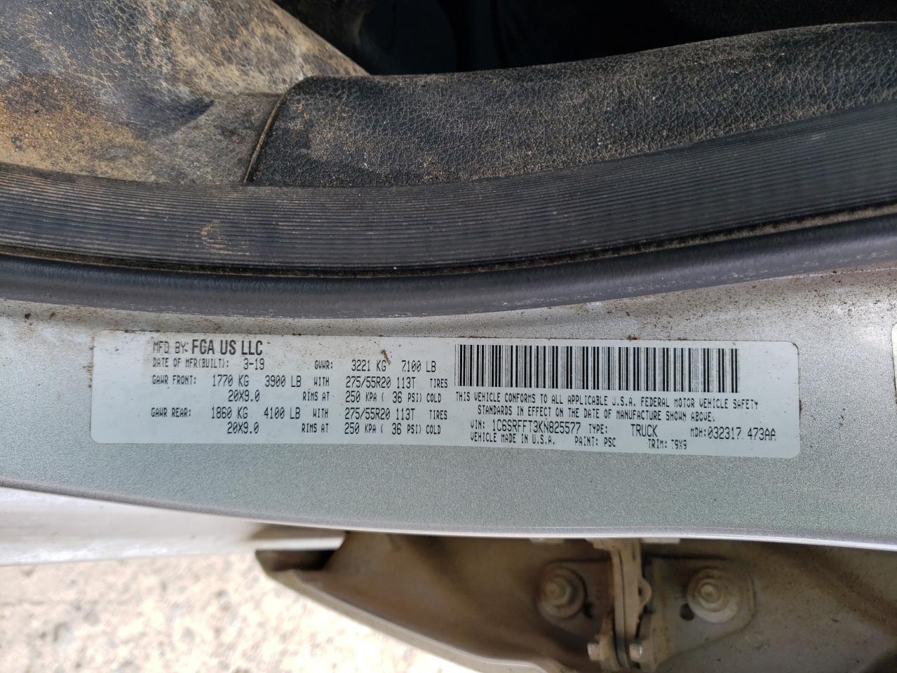 Photo 10 from auction – 2019 RAM 1500 BIG H with VIN 1C6SRFFT3KN825577