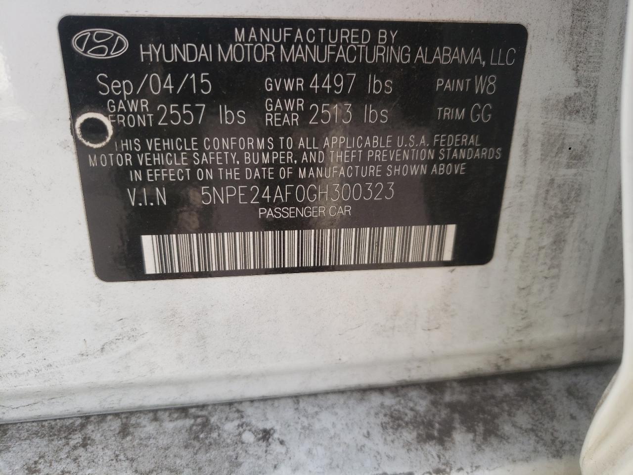 Photo 10 from auction – 2016 HYUNDAI SONATA SE with VIN 5NPE24AF0GH300323
