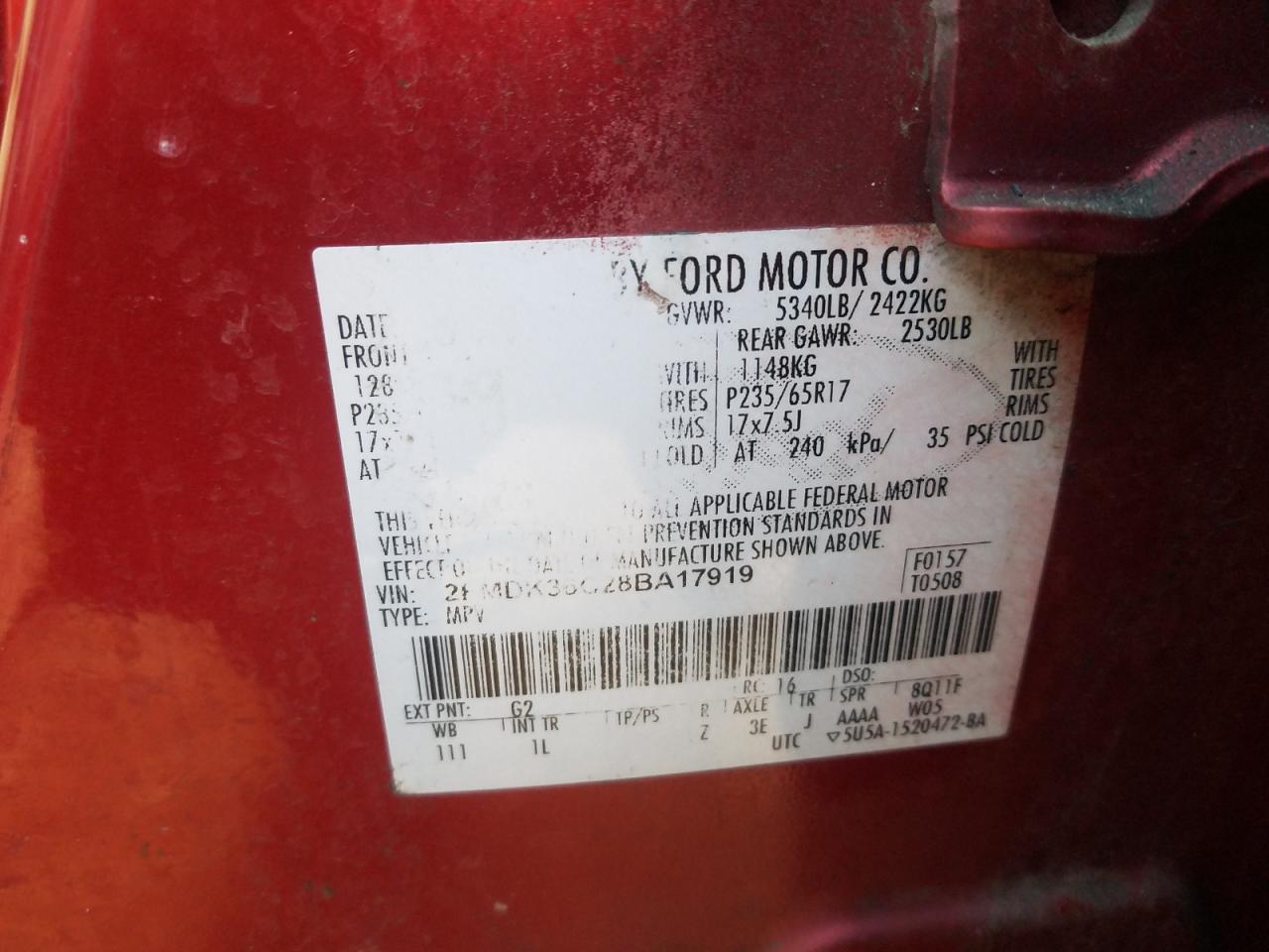 Photo 10 from auction – 2008 FORD EDGE SE with VIN 2FMDK36C28BA17919