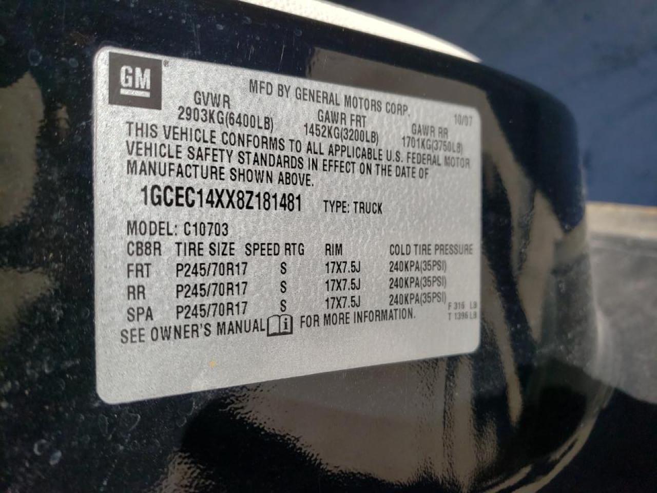 Photo 10 from auction – 2008 CHEVROLET SILVERADO with VIN 1GCEC14XX8Z181481