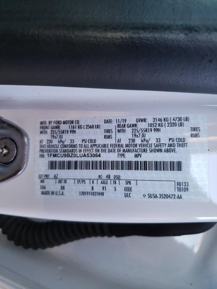 Photo 10 from auction – 2020 FORD ESCAPE SE with VIN 1FMCU9BZ0LUA53064