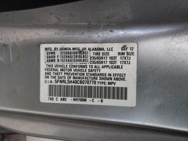 Photo 10 from auction – 2012 HONDA ODYSSEY with VIN 5FNRL5H40CB070770