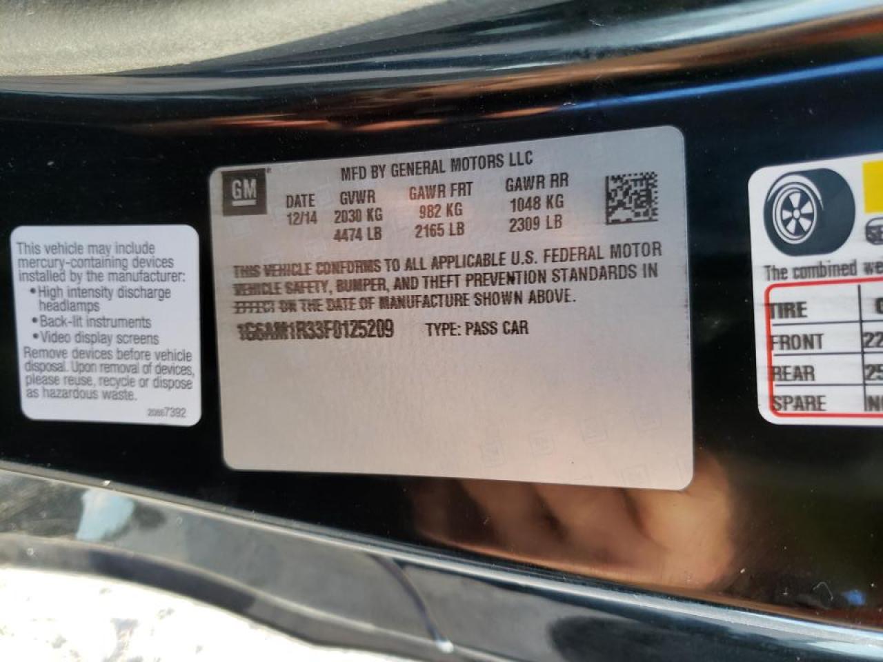 Photo 10 from auction – 2015 CADILLAC ATS PREMIU with VIN 1G6AM1R33F0125209