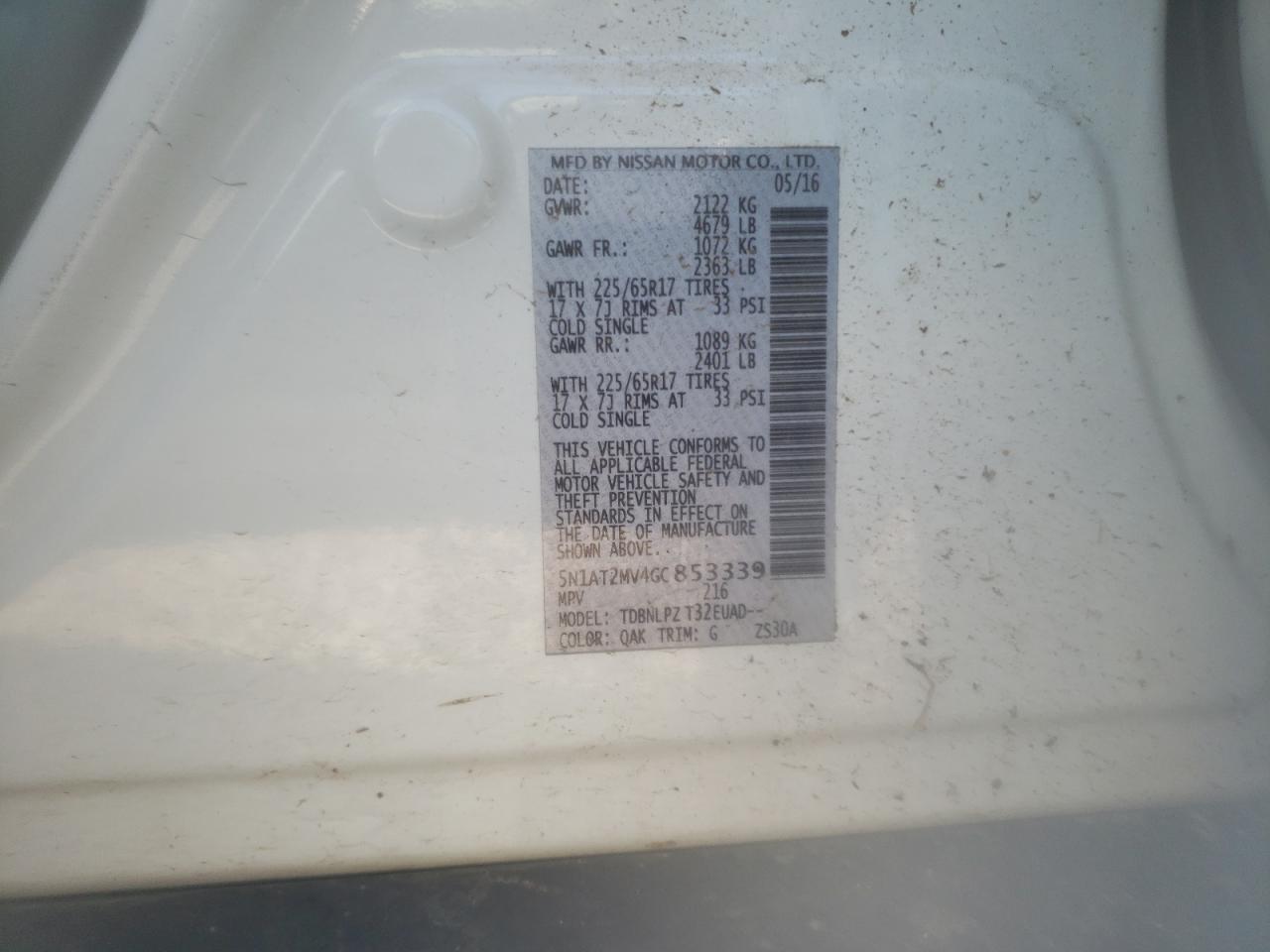 Photo 10 from auction – 2016 NISSAN ROGUE S with VIN 5N1AT2MV4GC853339