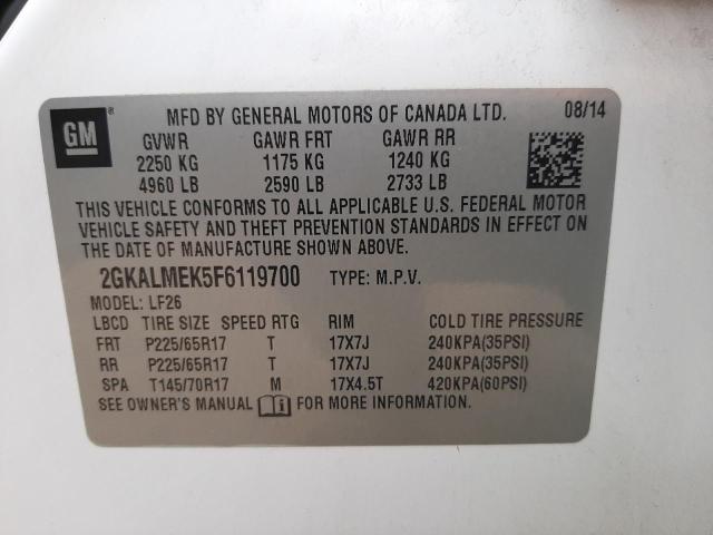 Photo 10 from auction – 2015 GMC TERRAIN SL with VIN 2GKALMEK5F6119700