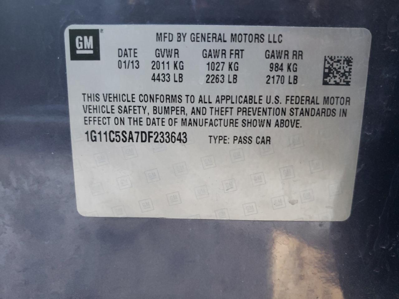 Photo 10 from auction – 2013 CHEVROLET MALIBU 1LT with VIN 1G11C5SA7DF233643