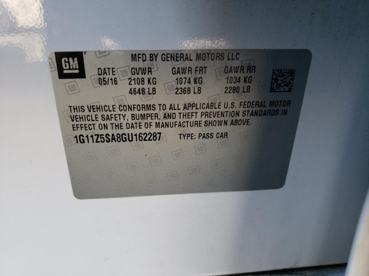 Photo 10 from auction – 2016 CHEVROLET IMPALA LS with VIN 1G11Z5SA8GU162287