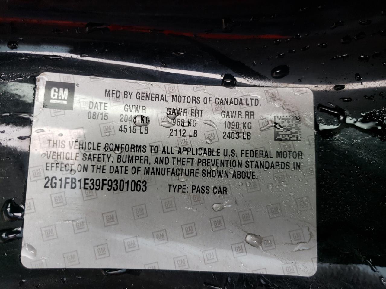 Photo 10 from auction – 2015 CHEVROLET CAMARO LS with VIN 2G1FB1E39F9301063