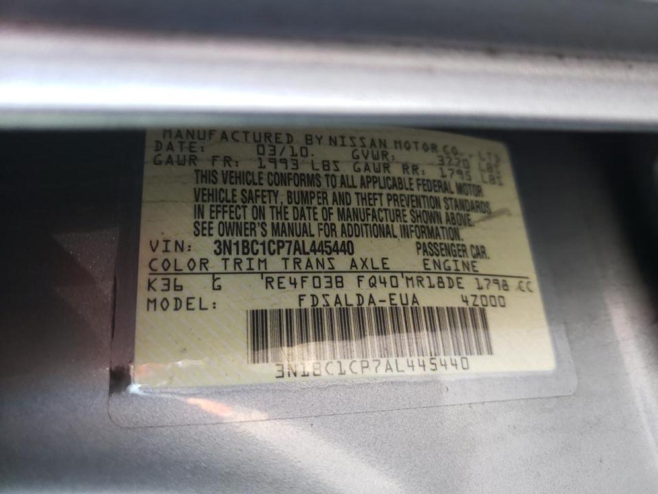 Photo 10 from auction – 2010 NISSAN VERSA S with VIN 3N1BC1CP7AL445440