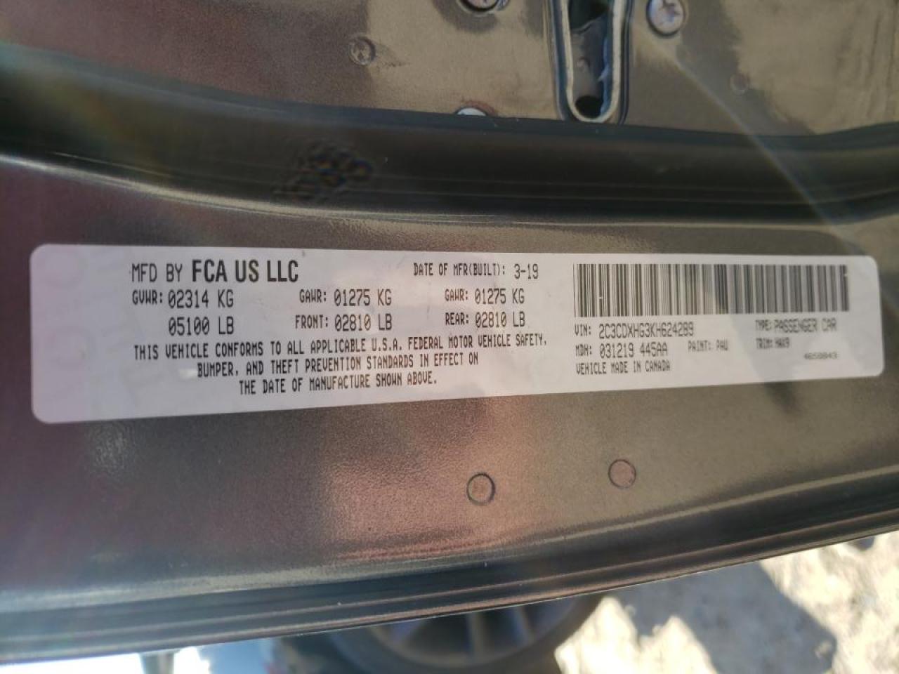 Photo 10 from auction – 2019 DODGE CHARGER GT with VIN 2C3CDXHG3KH624289