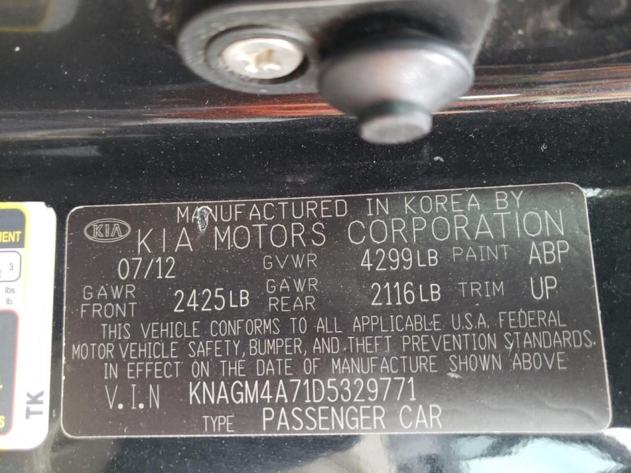 Photo 10 from auction – 2013 KIA OPTIMA LX with VIN KNAGM4A71D5329771