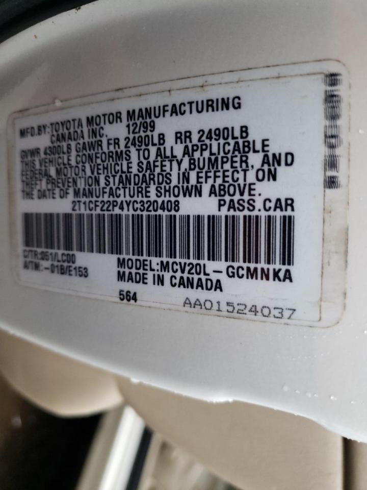 Photo 10 from auction – 2000 TOYOTA CAMRY SOLA with VIN 2T1CF22P4YC320408