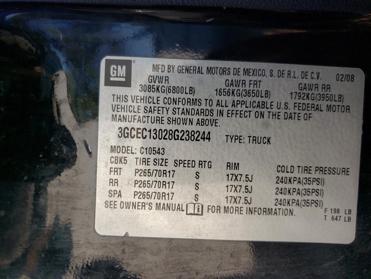 Photo 10 from auction – 2008 CHEVROLET SILVERADO with VIN 3GCEC13028G238244