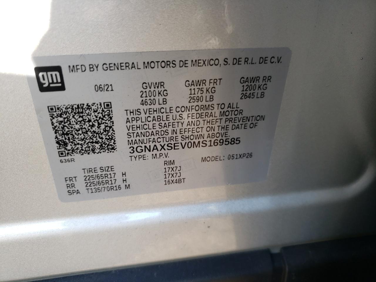Photo 10 from auction – 2021 CHEVROLET EQUINOX LS with VIN 3GNAXSEV0MS169585