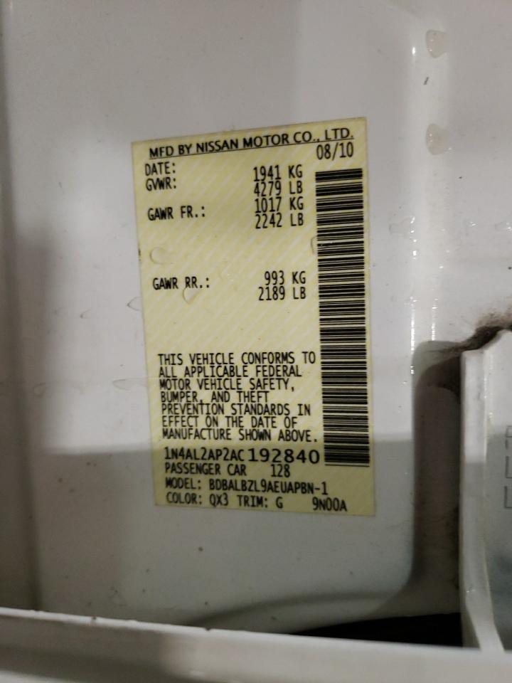 Photo 10 from auction – 2010 NISSAN ALTIMA BAS with VIN 1N4AL2AP2AC192840