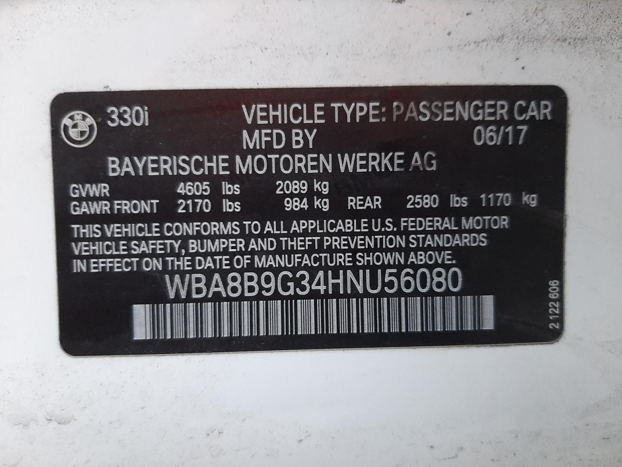 Photo 10 from auction – 2017 BMW 330 I with VIN WBA8B9G34HNU56080
