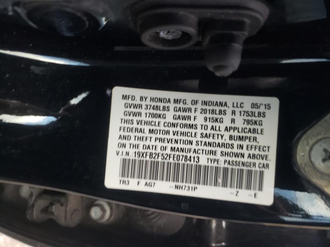 Photo 10 from auction – 2015 HONDA CIVIC LX with VIN 19XFB2F52FE078413
