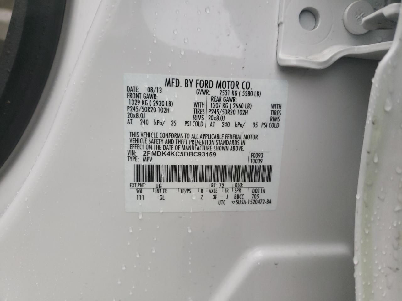 Photo 10 from auction – 2013 FORD EDGE LIMIT with VIN 2FMDK4KC5DBC93159