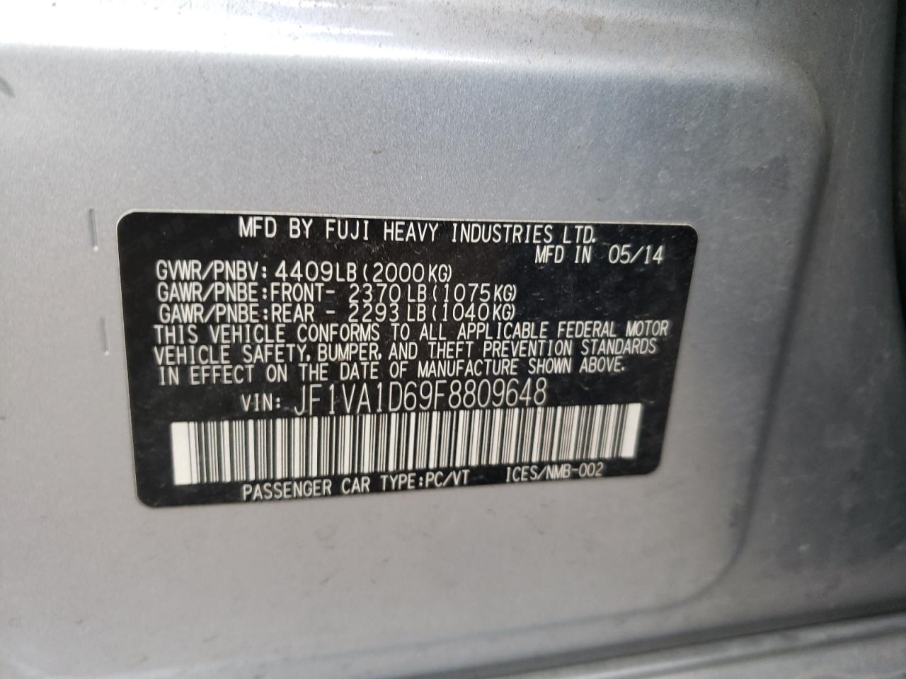 Фото 10 с аукциона – 2015 SUBARU WRX PREMIU с VIN JF1VA1D69F8809648
