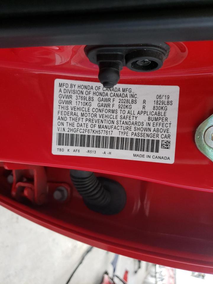 Photo 10 from auction – 2019 HONDA CIVIC LX with VIN 2HGFC2F67KH577617