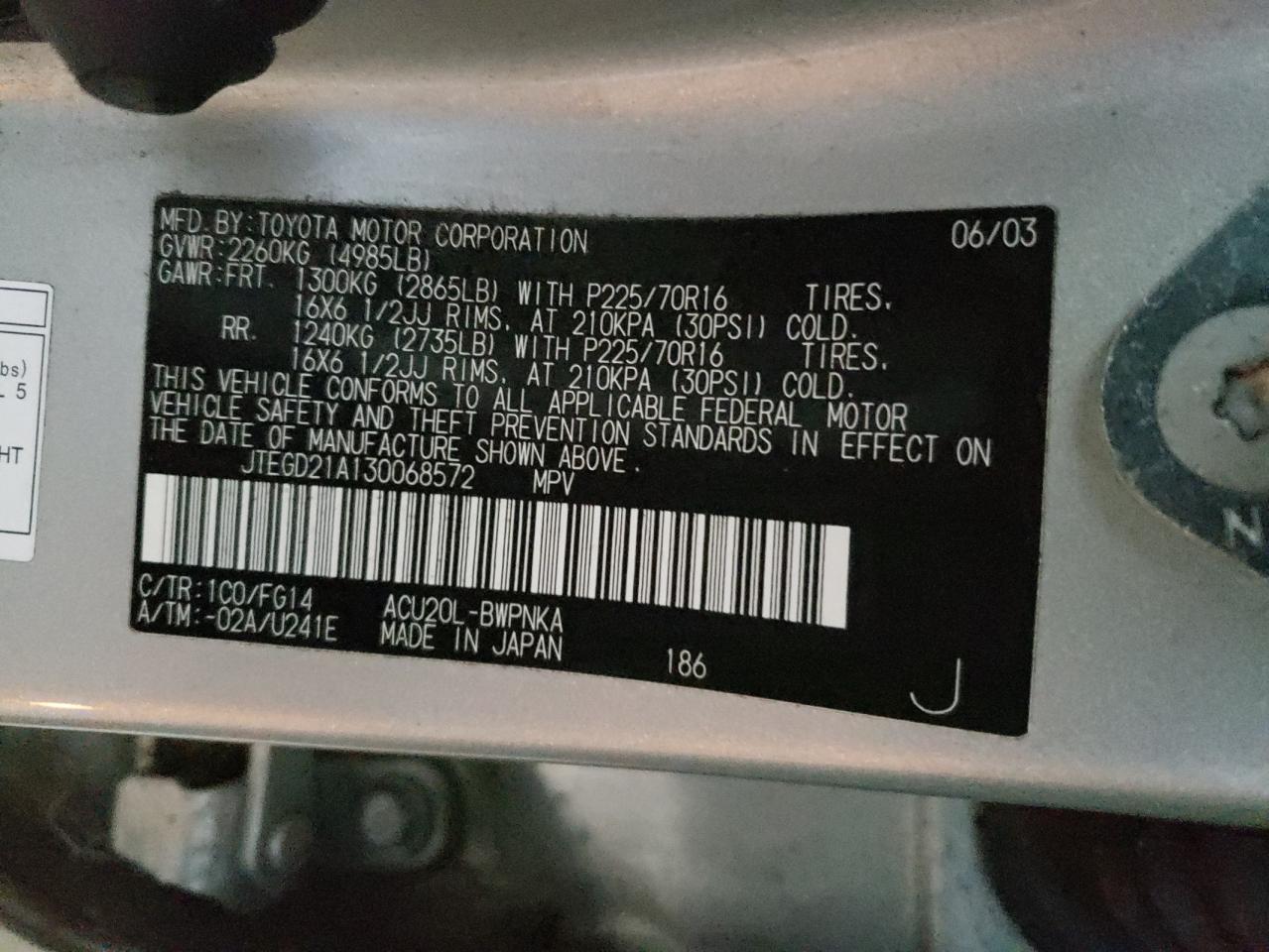 Zdjęcie 10 z aukcji – 2003 TOYOTA HIGHLANDER z VIN JTEGD21A130068572
