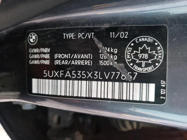 Photo 10 from auction – 2003 BMW X5 3.0I with VIN 5UXFA535X3LV77857