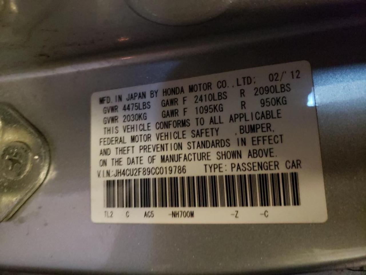Photo 10 from auction – 2012 ACURA TSX SE with VIN JH4CU2F89CC019786