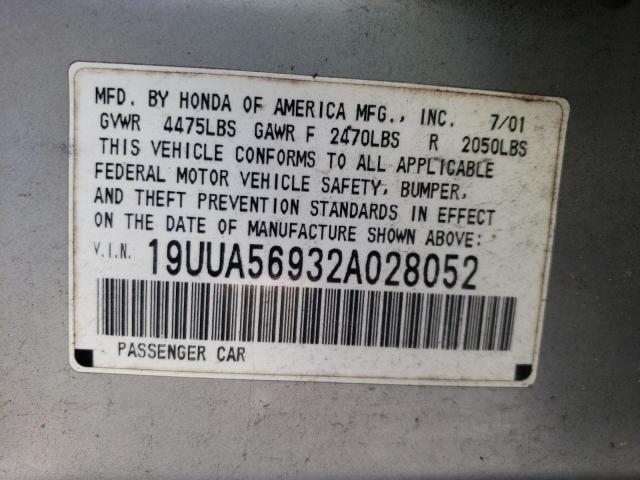 Photo 10 from auction – 2002 ACURA 3.2TL TYPE with VIN 19UUA56932A028052