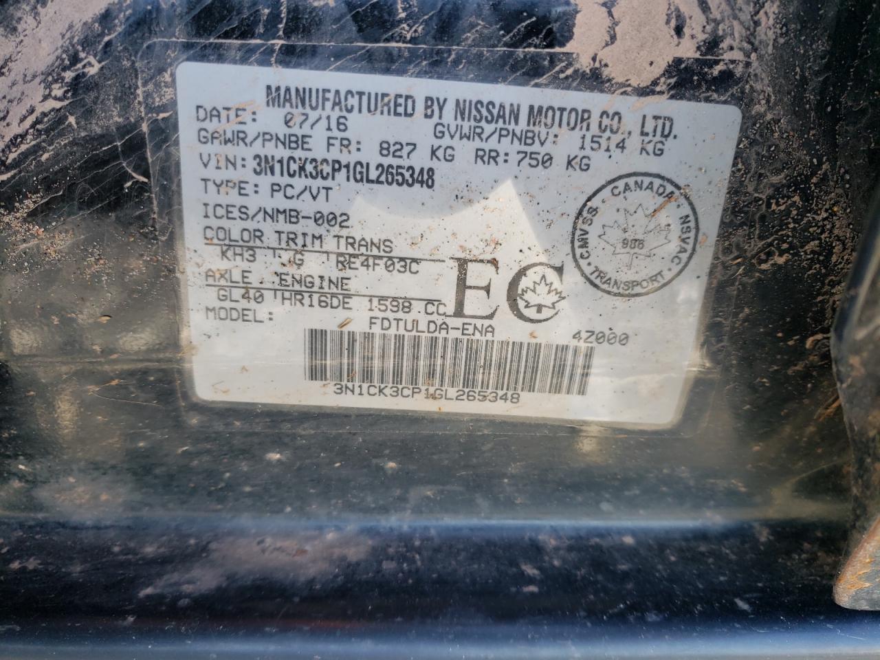 Photo 10 from auction – 2016 NISSAN MICRA with VIN 3N1CK3CP1GL265348