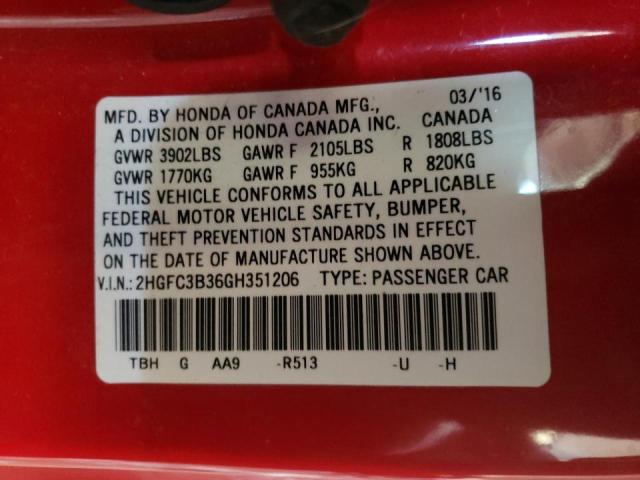 Photo 10 from auction – 2016 HONDA CIVIC EX with VIN 2HGFC3B36GH351206