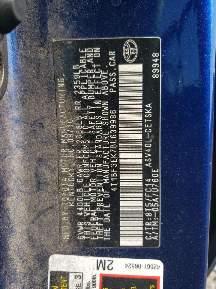 Photo 10 from auction – 2011 TOYOTA CAMRY BASE with VIN 4T1BF3EK7BU639986