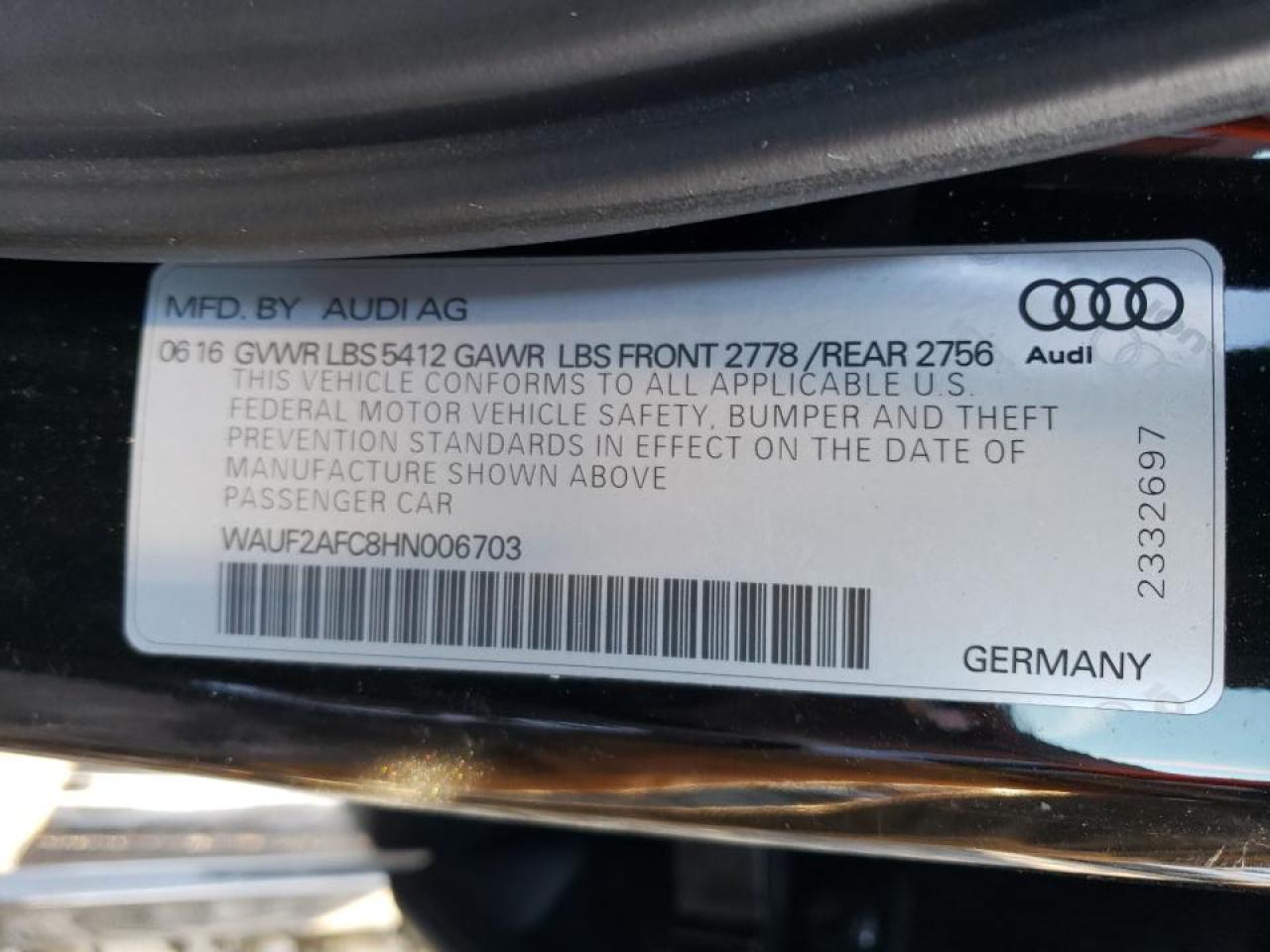 Photo 10 from auction – 2017 AUDI A6 PREMIUM with VIN WAUF2AFC8HN006703