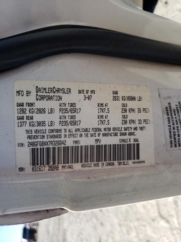 Photo 10 from auction – 2007 CHRYSLER PACIFICA T with VIN 2A8GF68XX7R326642