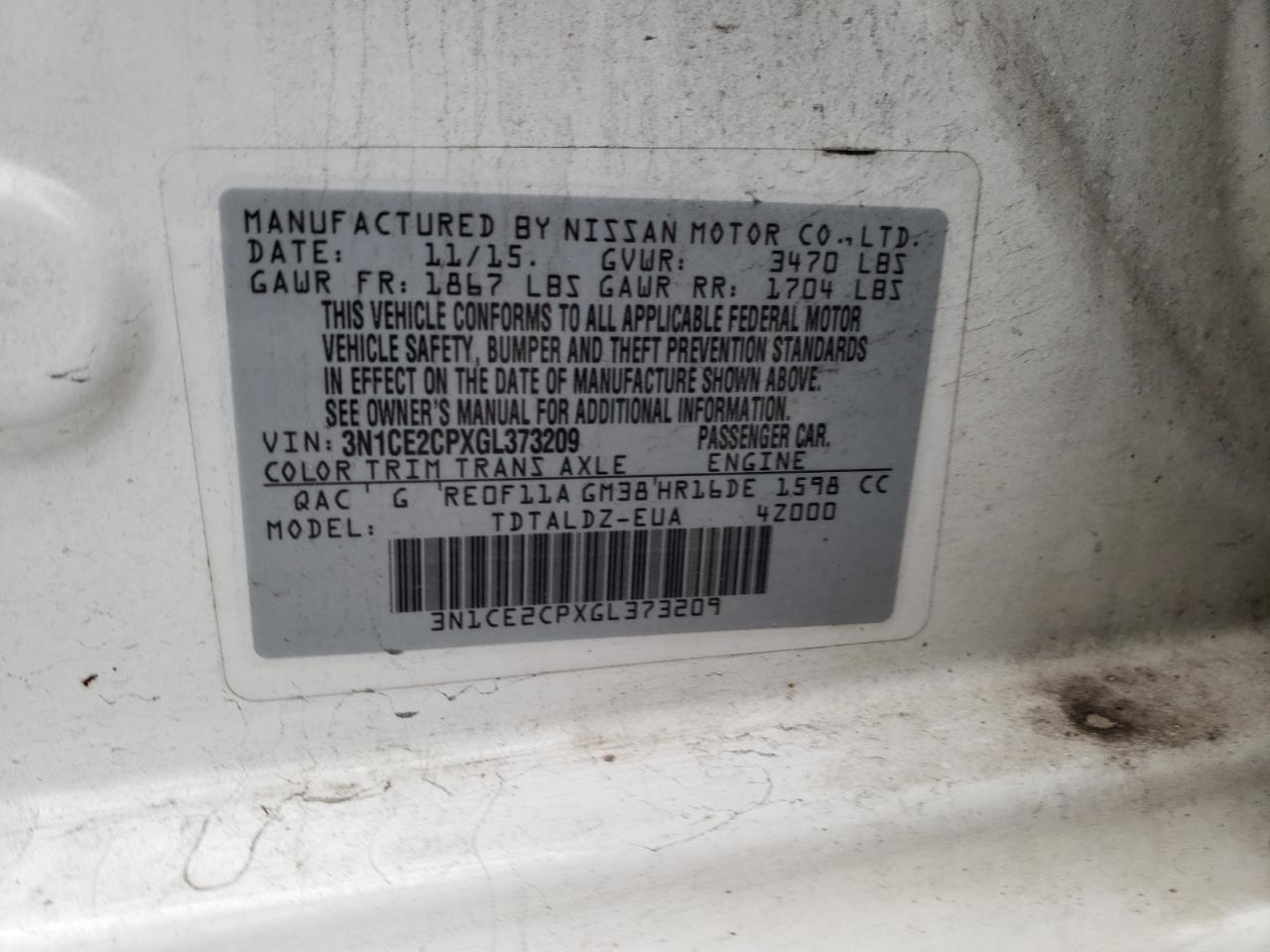Photo 10 from auction – 2016 NISSAN VERSA NOTE with VIN 3N1CE2CPXGL373209