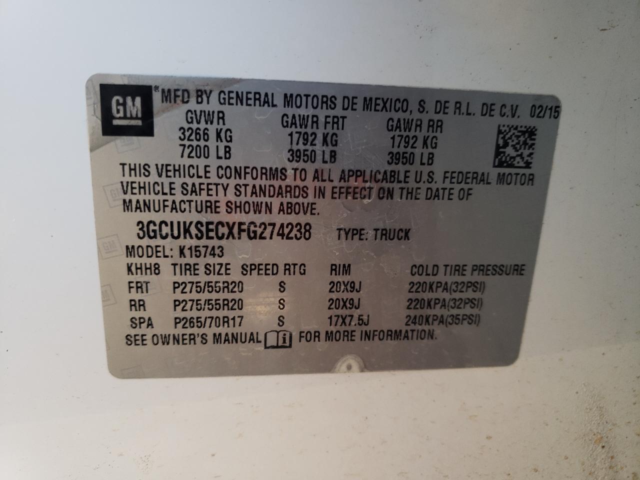 Photo 10 from auction – 2015 CHEVROLET SILVERADO with VIN 3GCUKSECXFG274238