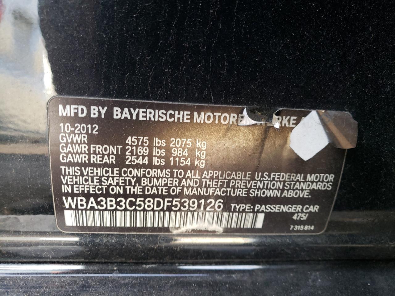 Photo 10 from auction – 2013 BMW 328 XI with VIN WBA3B3C58DF539126