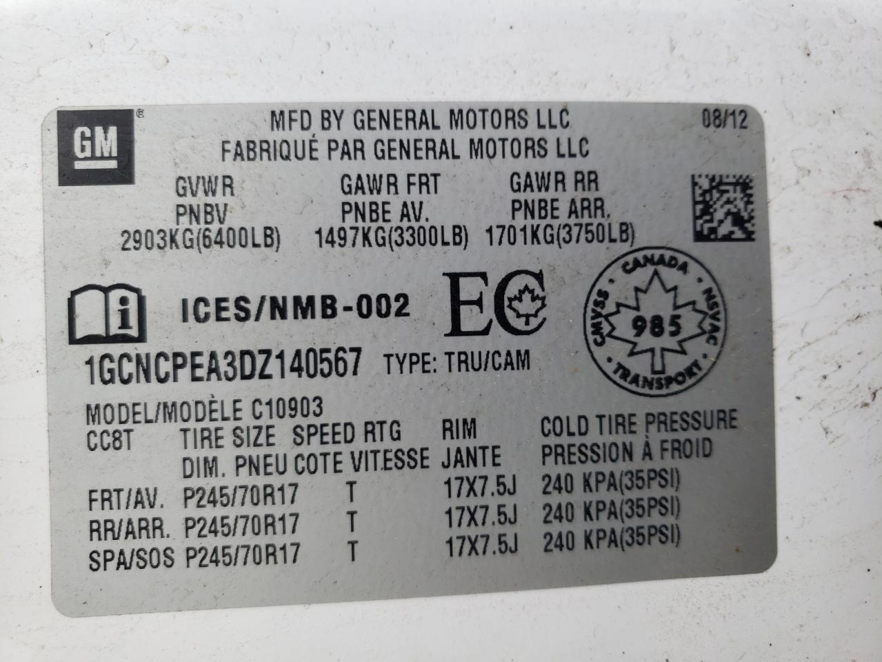 Photo 10 from auction – 2013 CHEVROLET SILVERADO with VIN 1GCNCPEA3DZ140567