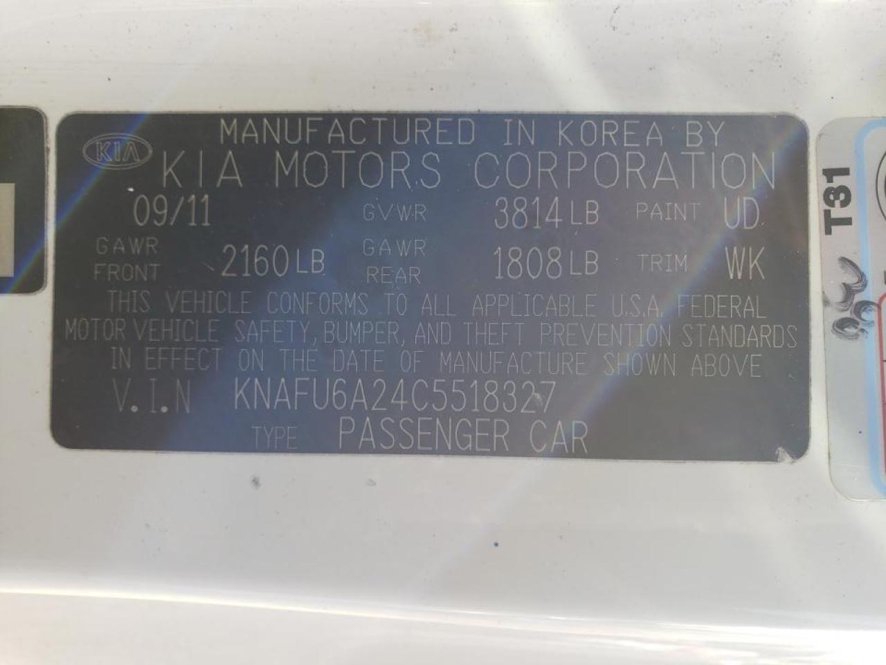 صورة رقم 10 من المزاد - 2012 KIA FORTE EX مع VIN KNAFU6A24C5518327