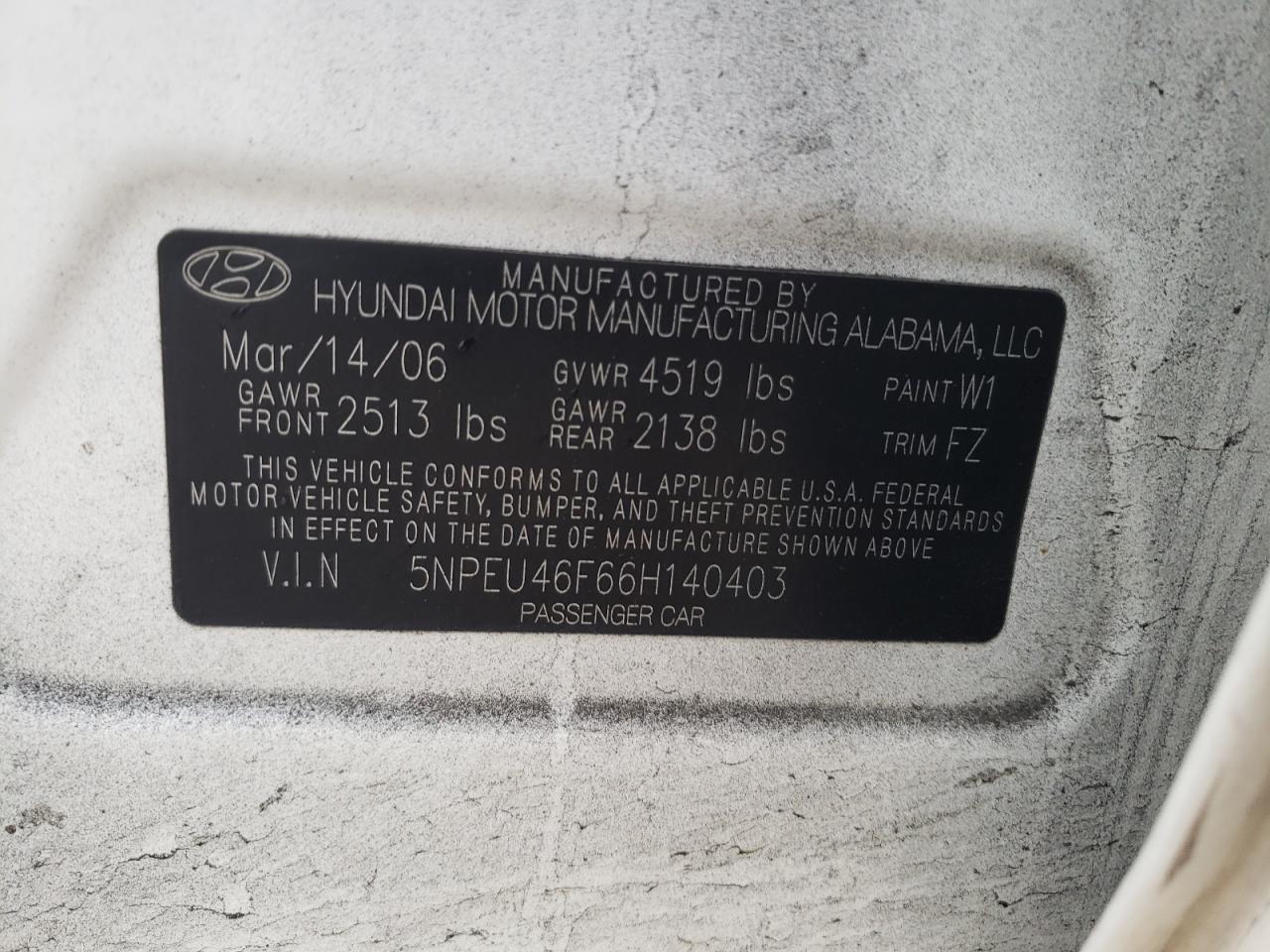 Photo 10 from auction – 2006 HYUNDAI SONATA GLS with VIN 5NPEU46F66H140403