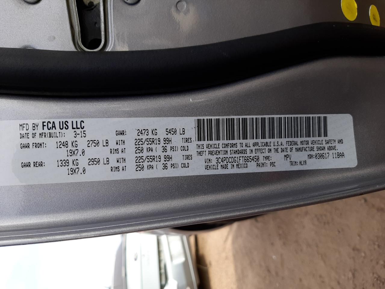 Photo 10 from auction – 2015 DODGE JOURNEY LI with VIN 3C4PDCDG1FT665450