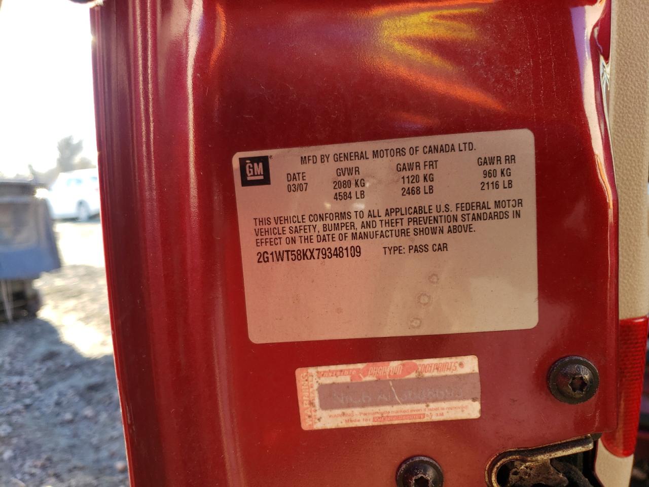 Photo 10 from auction – 2007 CHEVROLET IMPALA LT with VIN 2G1WT58KX79348109
