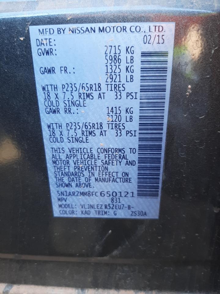 Photo 10 from auction – 2015 NISSAN PATHFINDER with VIN 5N1AR2MM8FC650121