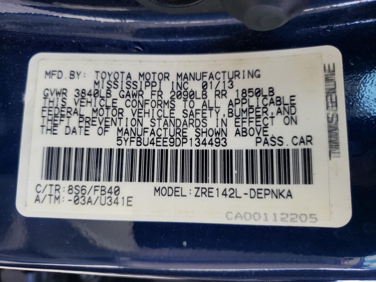 Photo 10 from auction – 2013 TOYOTA COROLLA BA with VIN 5YFBU4EE9DP134493