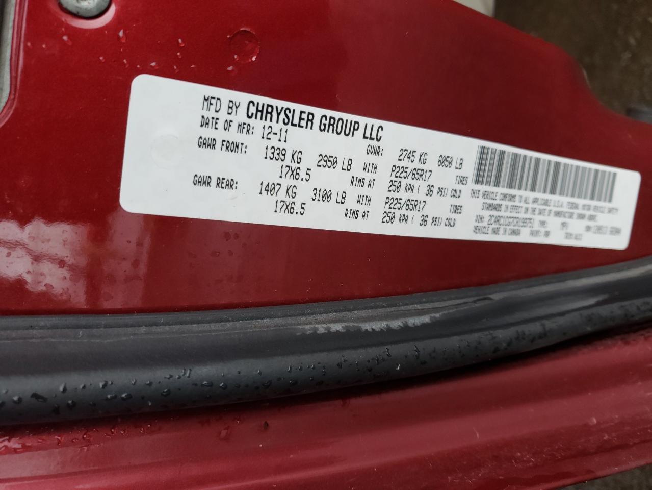 Photo 10 from auction – 2012 CHRYSLER TOWN & COU with VIN 2C4RC1CG7CR199751