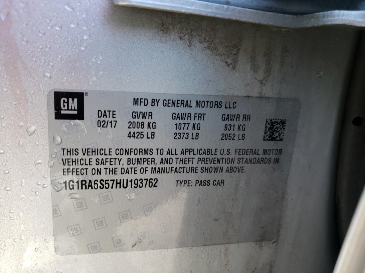 Photo 10 from auction – 2017 CHEVROLET VOLT LT with VIN 1G1RA6S57HU193762